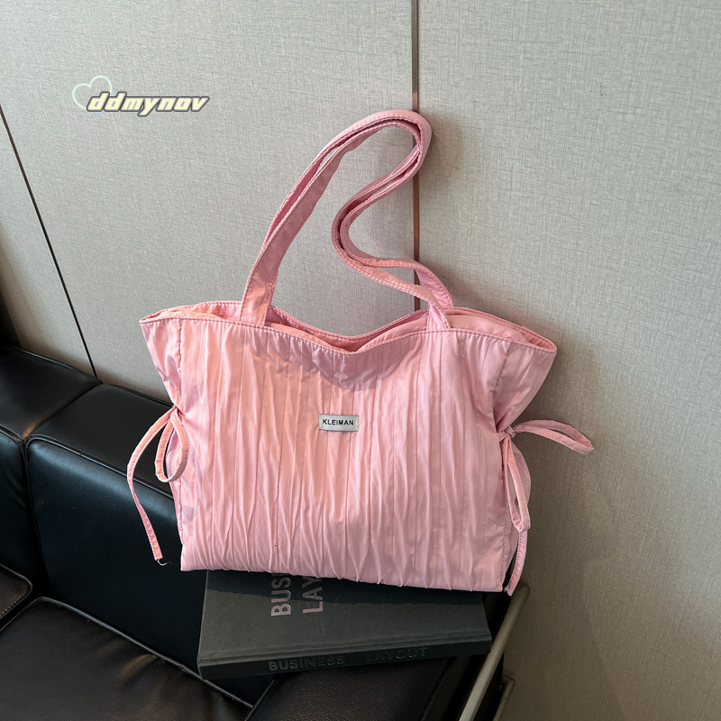 New 2025 Korean Fashion Large Capacity Tote Casual Versatile Portable Drawstring Shoulder Bag Ins Trend ddmynov