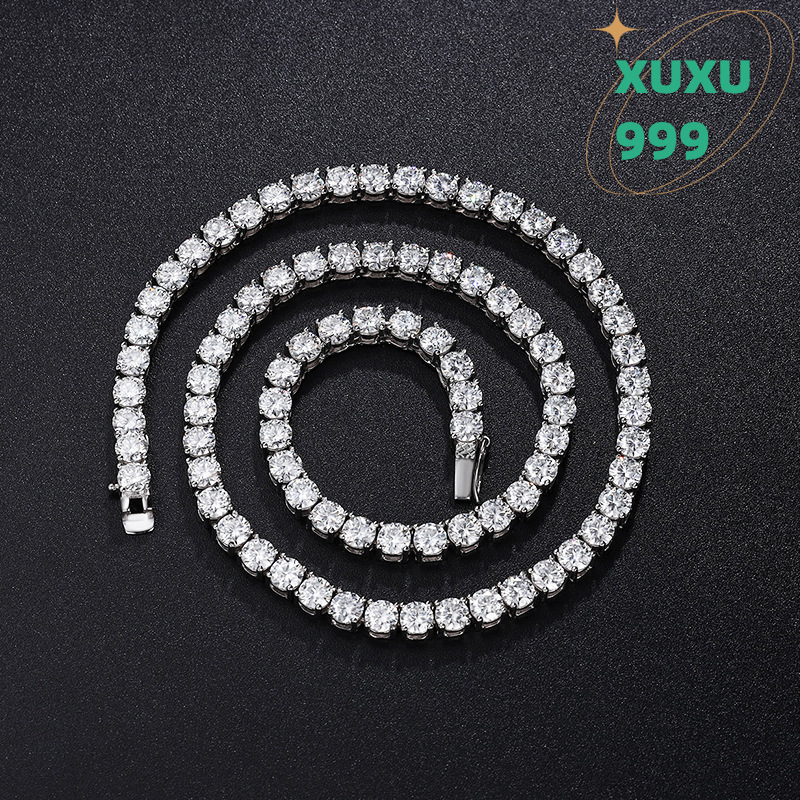 OACOCA Beauty 925 Sterling Silver 5MM Round Cut D Color VVS1 Classic Moissanite Tennis Necklace