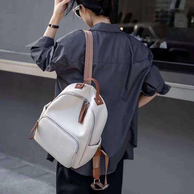 New Trendy Large Capacity Backpack With Genuine Leather Shoulder Bag, Handbag For Commuting, Student Backpack, Travel Bag 2025/06/10