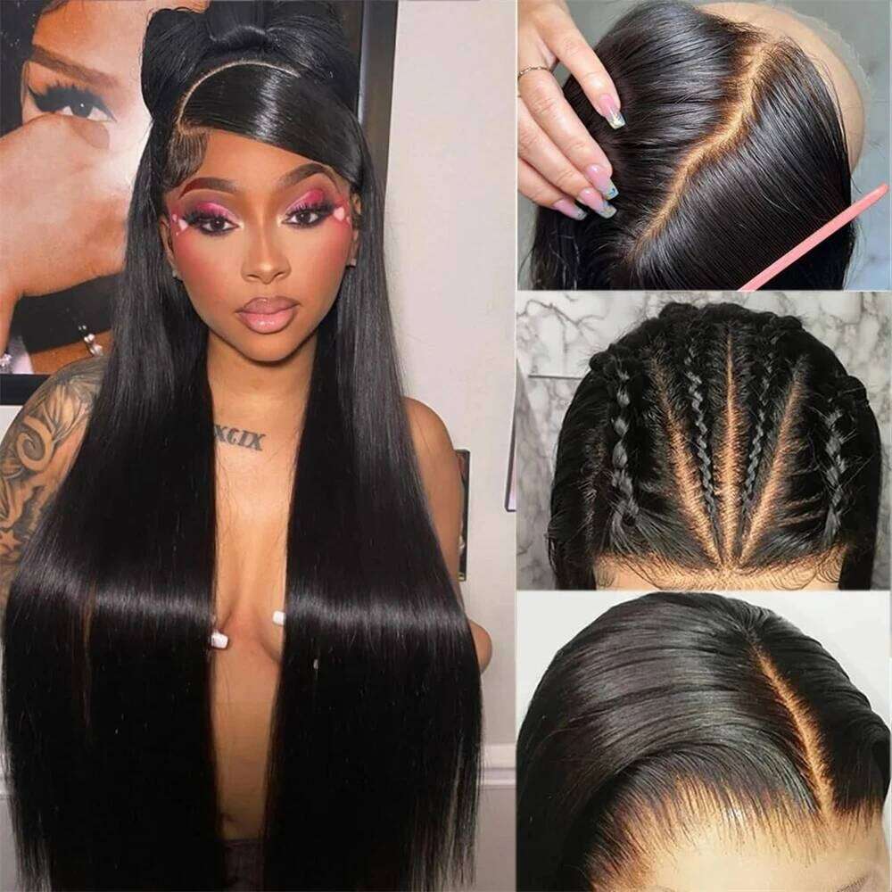 200% Bone Straight 13x4 Front Human Wigs Preplucked Brazilian Remy Hair 13x6 HD Transparent Lace Frontal Wig For Women