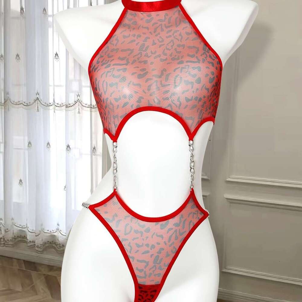 Spell Lingerie Porn Suits Labeled Bodysuit Halter Neck Metal See Through Sexy Chain Sexy Lingerie