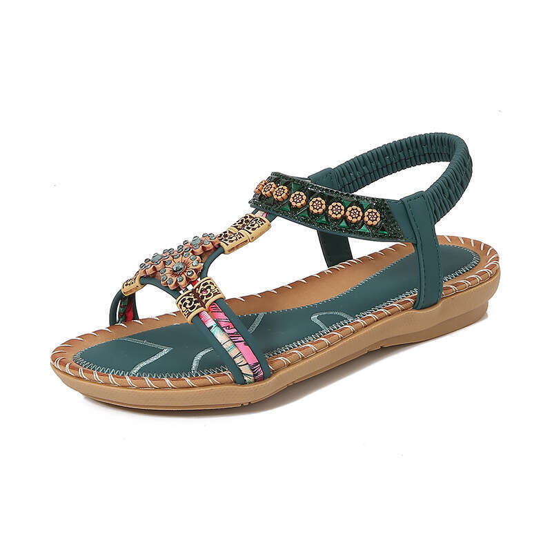2025 Yasi Run New Bohemian for Women Summer Rhinestone Evening Breeze Flat Round Peep Open Toe Sandals