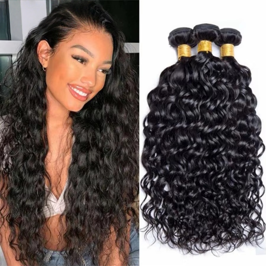 3/4 Hair Brazilian Water Wave Hair Bundles 100% Human Hair Weaving Remy Hair Extensions Water Wave Bundles 8-26inch Natural Color Hair Wave Weave Huma