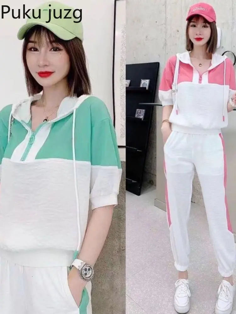 Spring Summer Fashion Sports Sets Thin Sleeve Hoodies Suit Female Sports Leisure Two-piece Set Casual Tracksuits Sportswear 250609