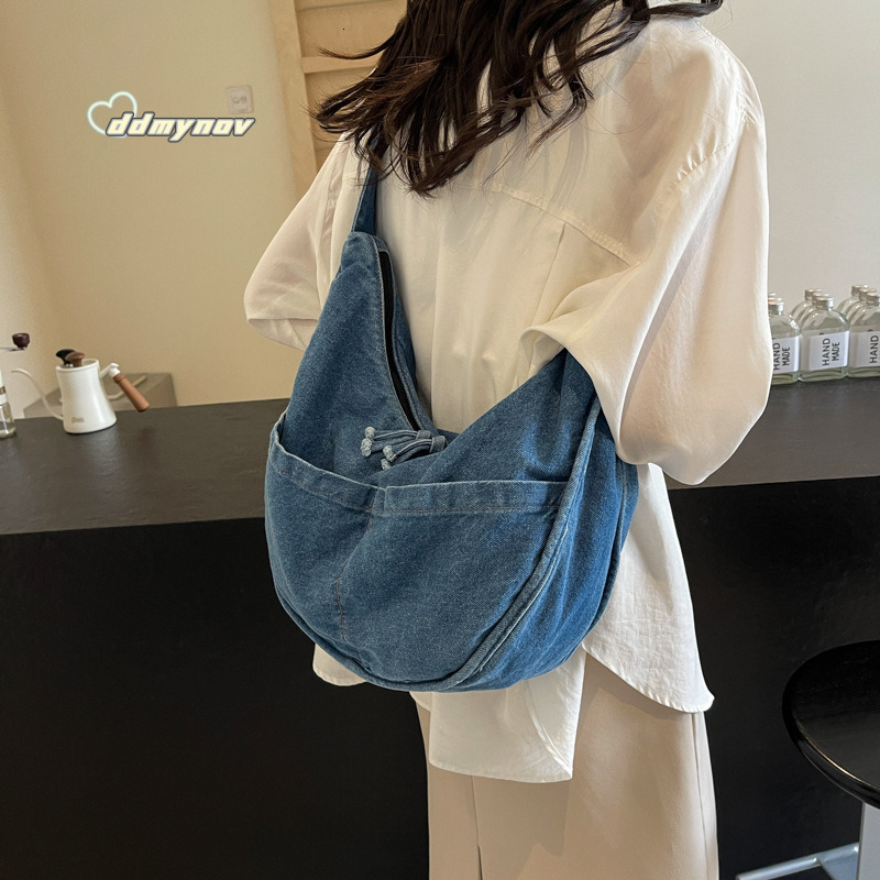 Dumpling Single Shoulder Denim Crossbody for Women Simple Commuting Work Canvas Student Class Bag ddmynov