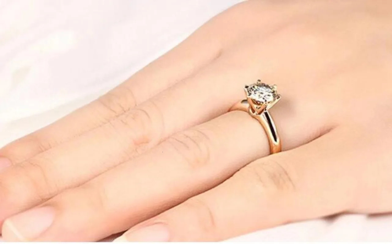 18K Rose Gold Solitaire 1.5ct Created Diamond Ring Party Wedding Band Rings for Women Bridal Engagement Jewelry Gift 250610