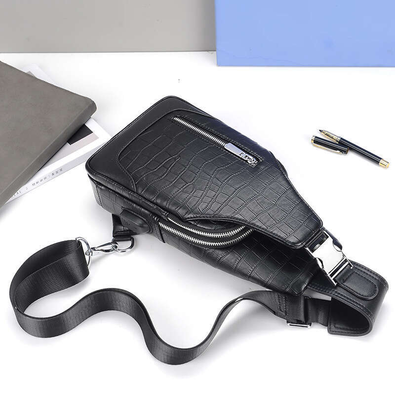 Men's Genuine Leather Chest USB Charging Crossbody Bag Multifunctional Cowhide Business Crocodile Pattern Front Backpack for Men