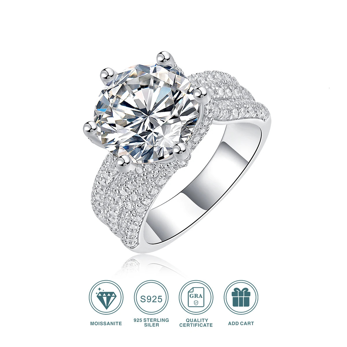 5CT Engagement Ring S925 Silver with Round Brilliant Cut Stones and Claw Setting - Wedding or Proposal Jewelry 250610