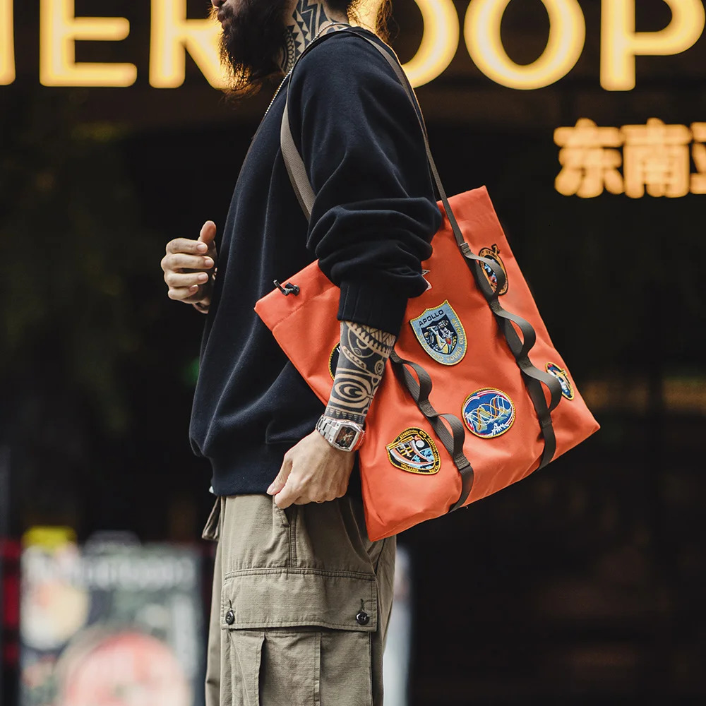 Maden Casual Space Exploration Embroidered Tote Bag Unisex Largecapacity Work for Commuting Spacious Laptop Shoulder Bags 250605