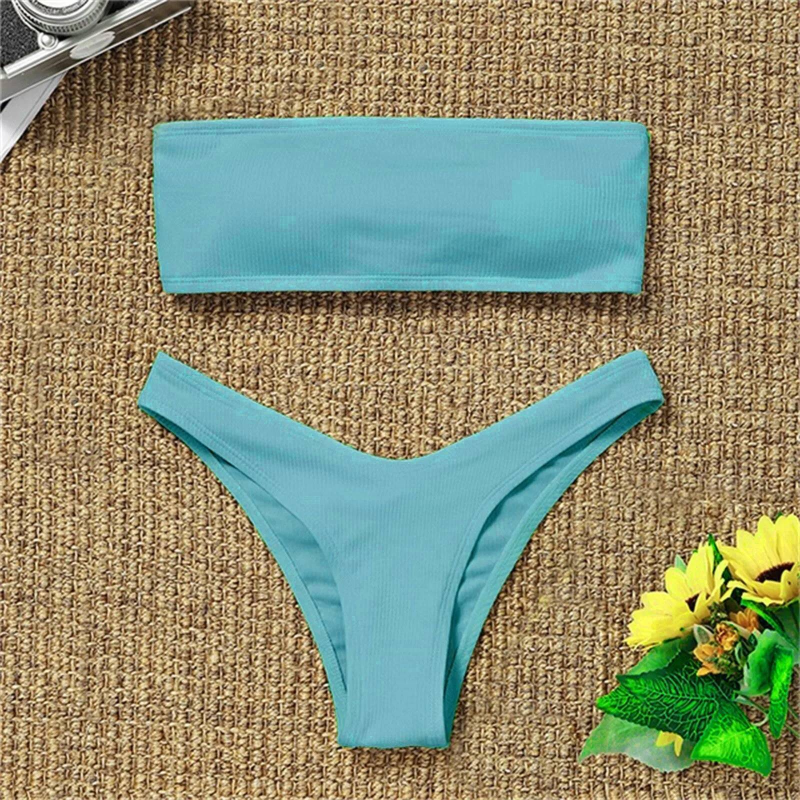 Sexy Textured 2024 Bandeau Swimsuit Women Swimwear Push Up Bikini Set Solid Bathing Suit Beach Wear Biquini Female