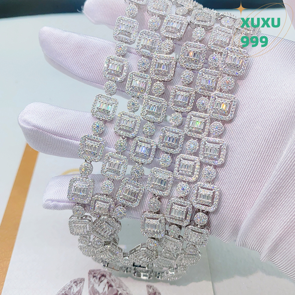 OACOCA 8MM Halo Diamond Style Iced Out Baguette Moissanite Diamond Iced OutTennis Link Chain Necklace