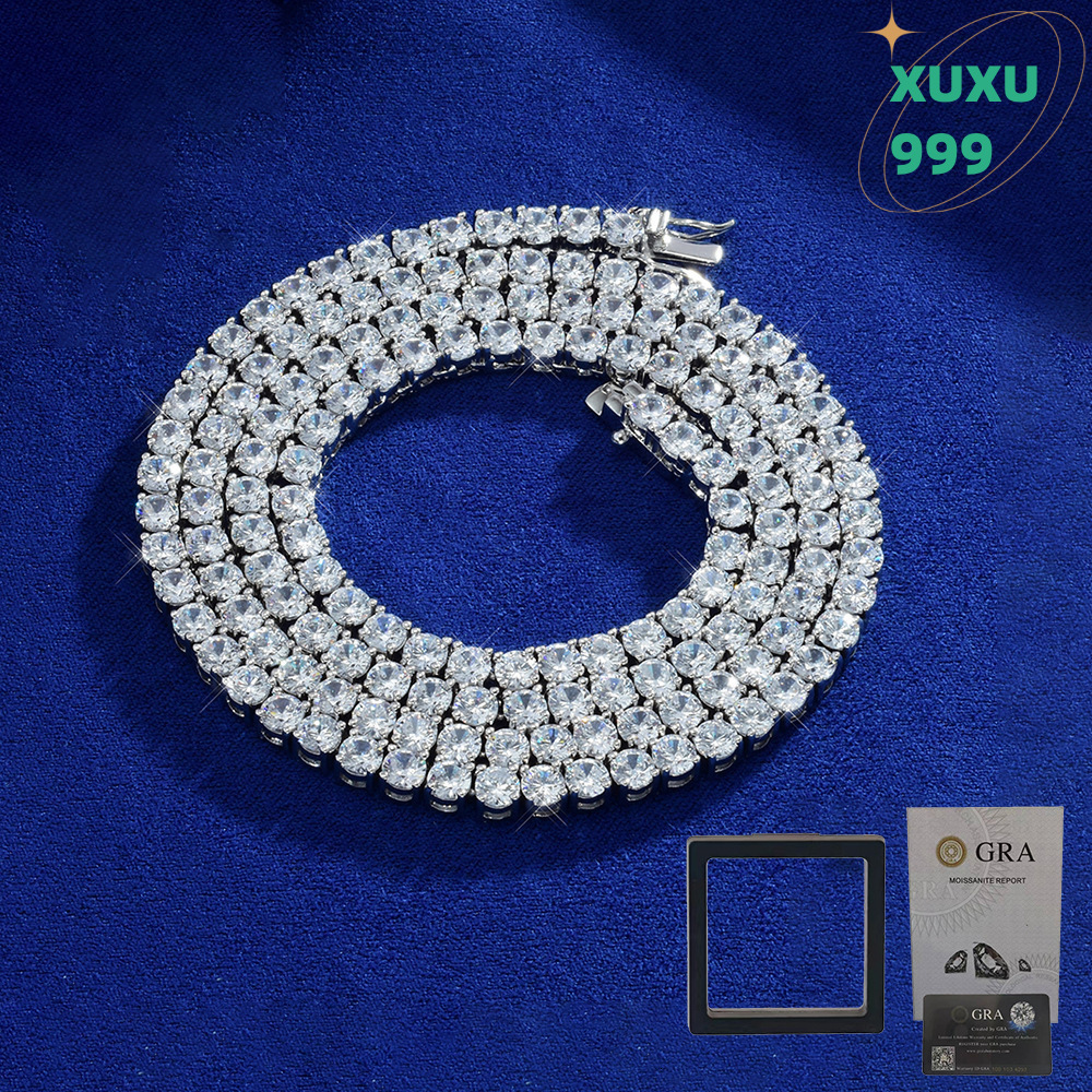 OACOCA 925 Sterling Silver Moissanite Necklace Hiphop Jewelry Ice Out Chain with Diamond GRA VVS Moissanite Tennis Link Chain