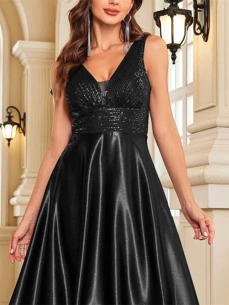 Elegant Sequins Evening Dress For Women 2024 Deep V-neck Satin Prom Party Green Dress Floor Length Blue Formal Gowns XJ250610