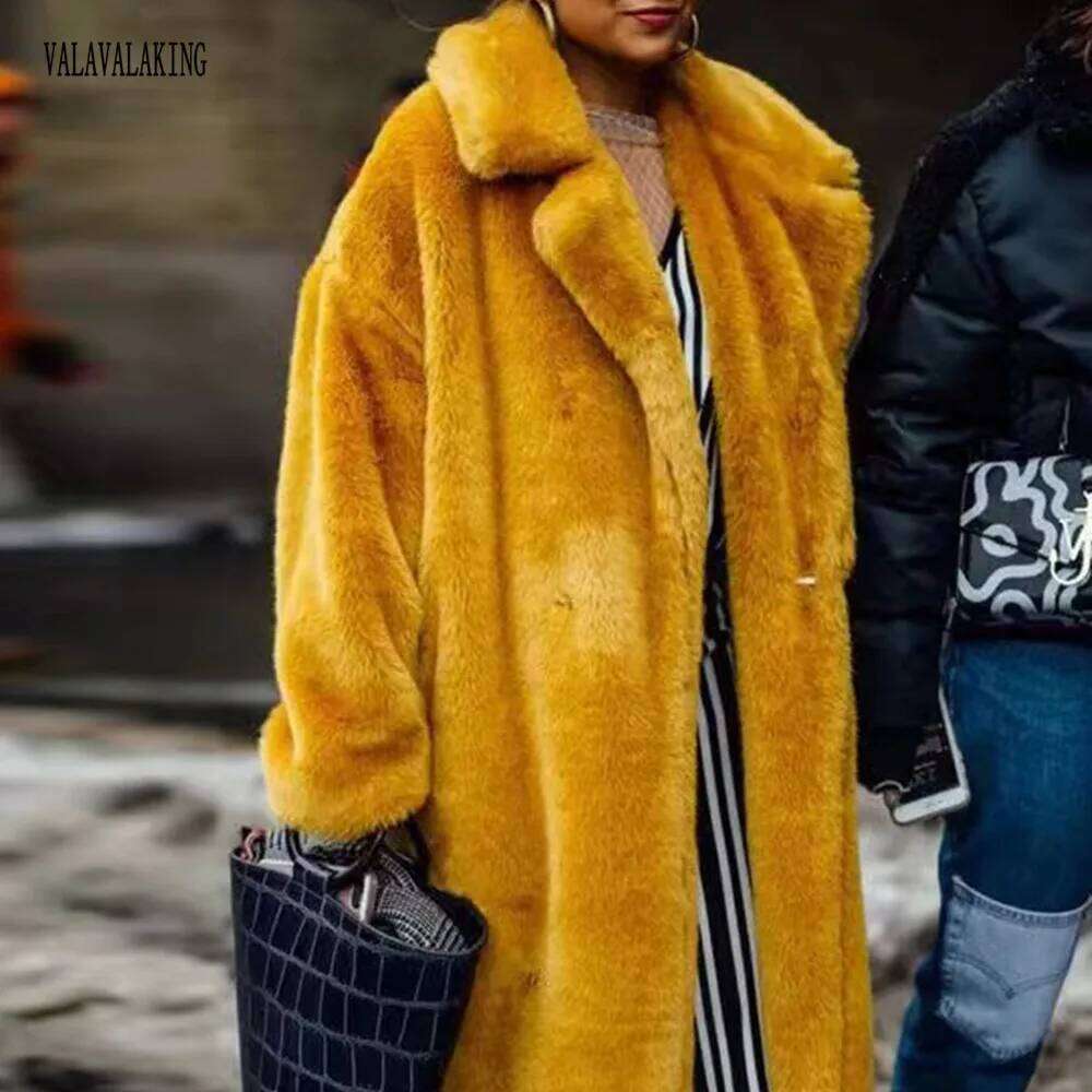 2025 Winter Plus Size Faux Fur Coat Women Elegant Long Sleeve Fluffy Cardigan Jacket Ladies Large Thick Warm Furry Outwear