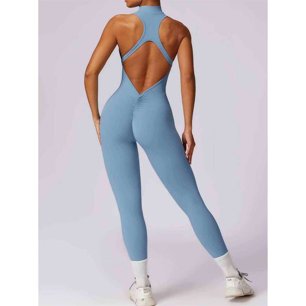 Naked GYM Romper Zipper Hollow Out Backless Fiess Jumpsuit Sleeveless High-intensity Sports Tight One-piece Playsuit Yoga Suit