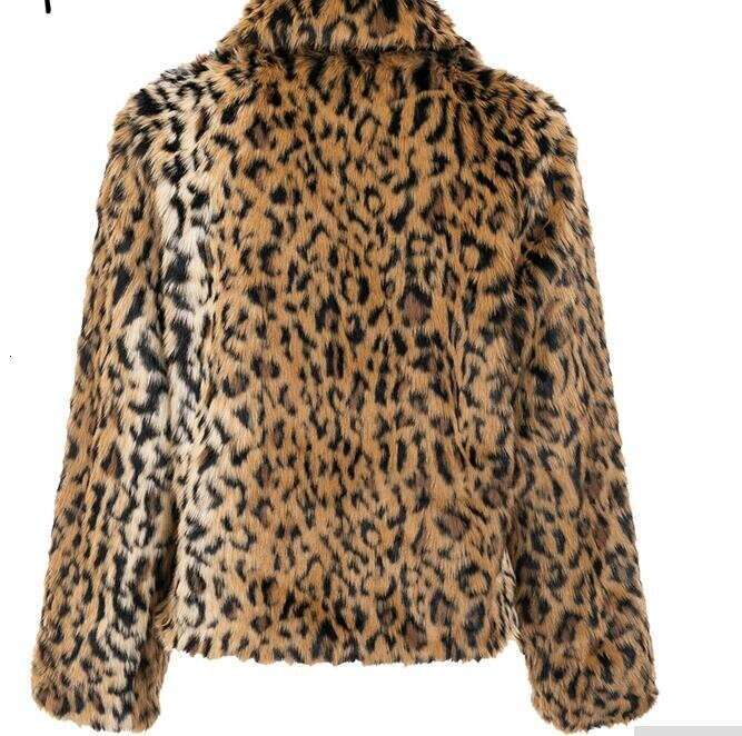 Lapel Leopard Print Women's Autumn Winter Long Sleeve Plush Faux Fur Coat