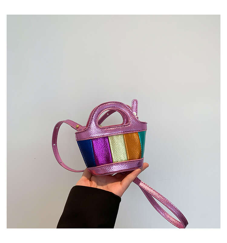 2024 New Fashion Color Block Mini Basket Bag High-end Texture Litchi Pattern GUHUISHU