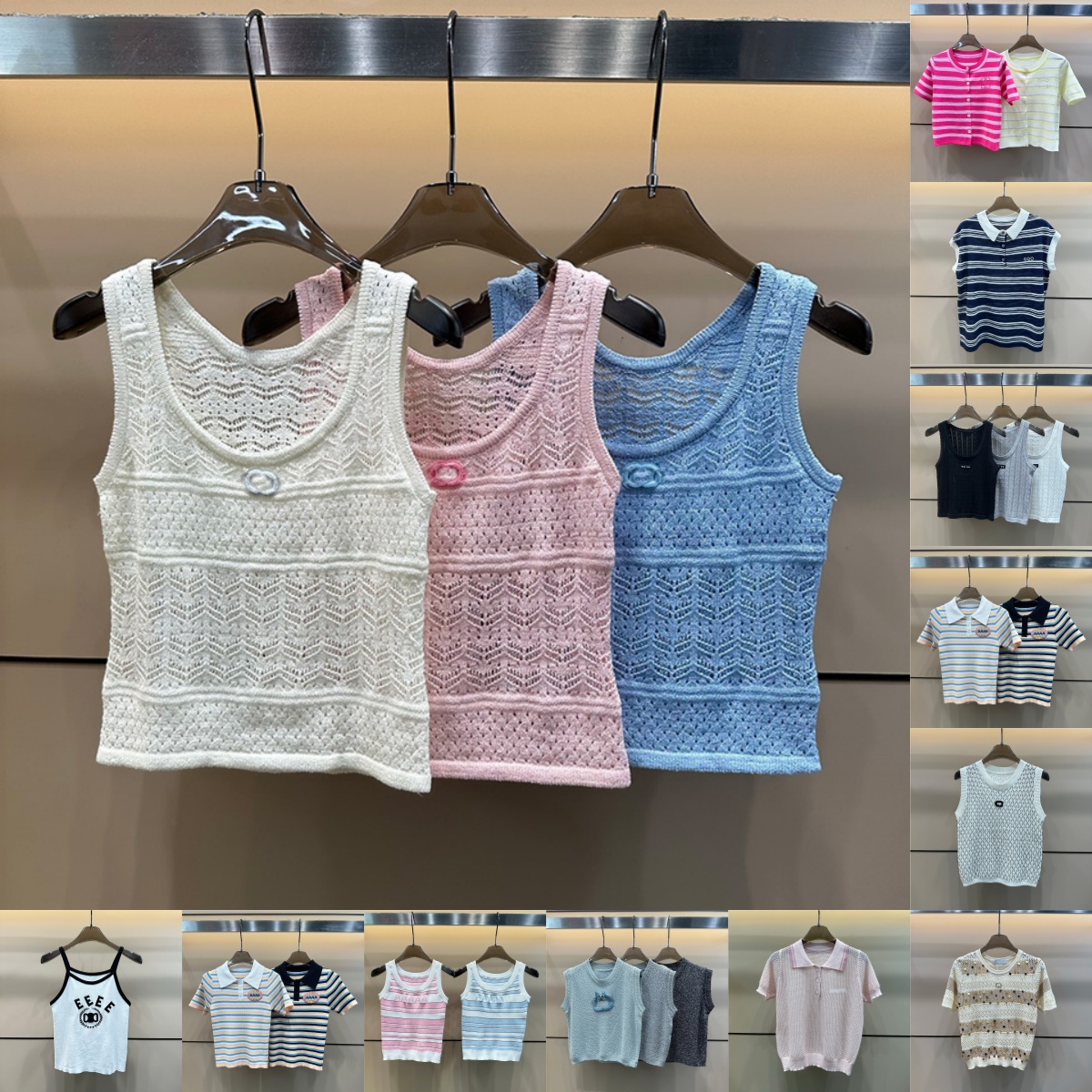 Knitted Lapel Tops Luxury Women Casual Short Sleeve Tees Brand Embroidery Knitted Vest Summer Sleeveless Breathable Tanks Outdoor Elegant Slim Sweaters