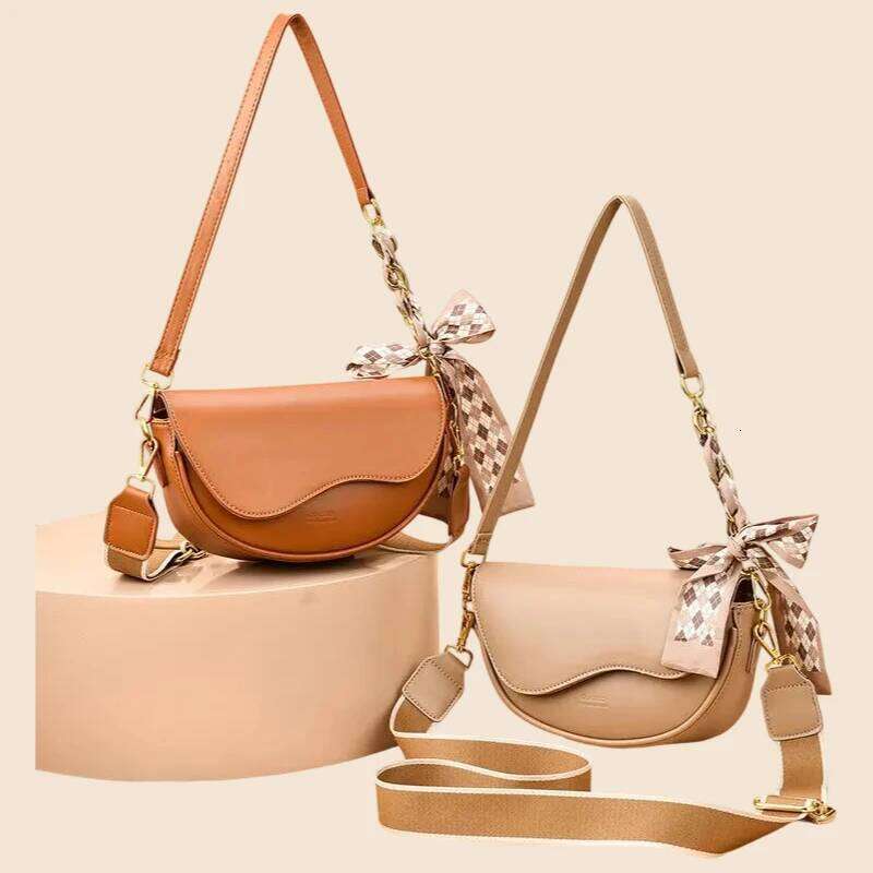 Designer Luxury Women's Small Crossbody With Flap And 2 Detachable Straps Compact Bow Scarf Handbag Shoulder Bag