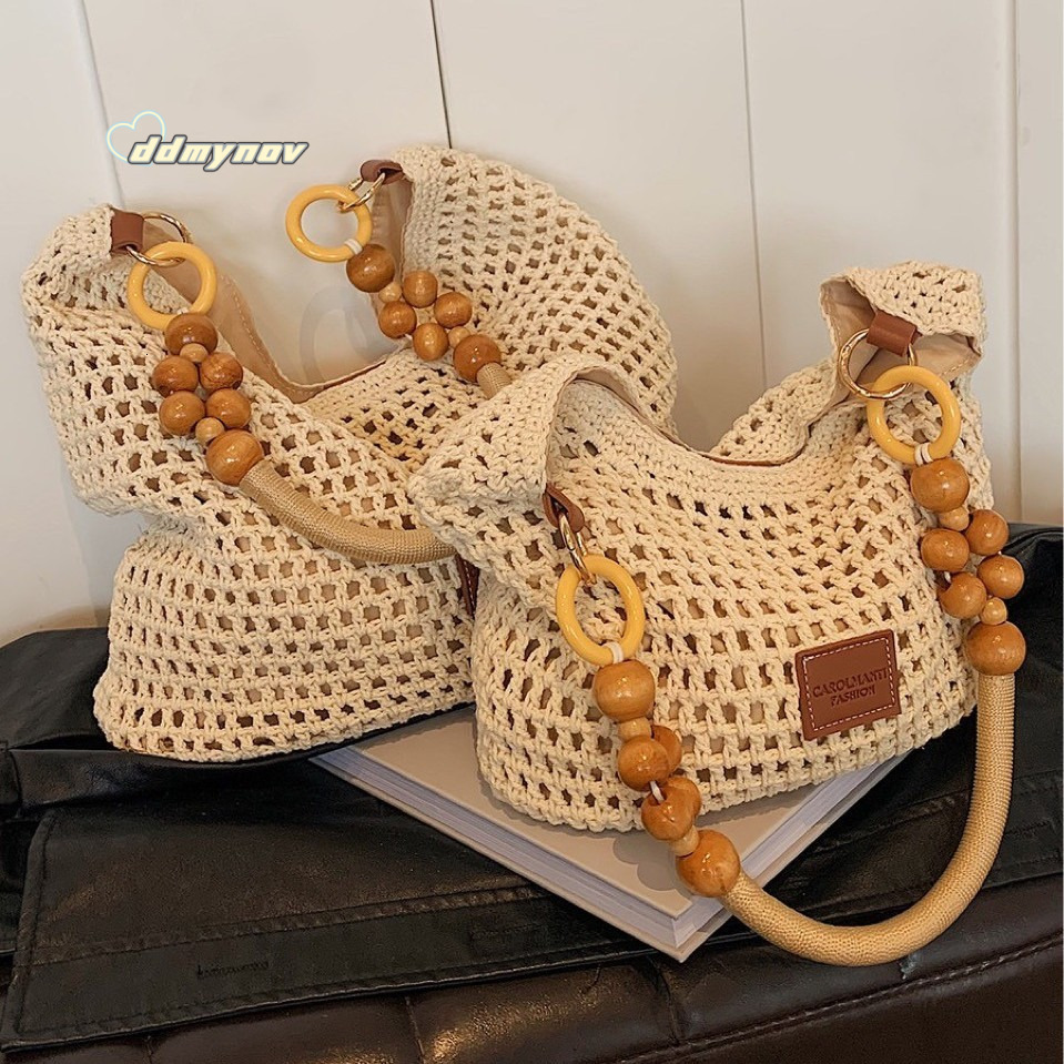Beach Vacation Woven for Women 2025 New Hollow Knit Handbag Large Capacity Shoulder Underarm Bag ddmynov