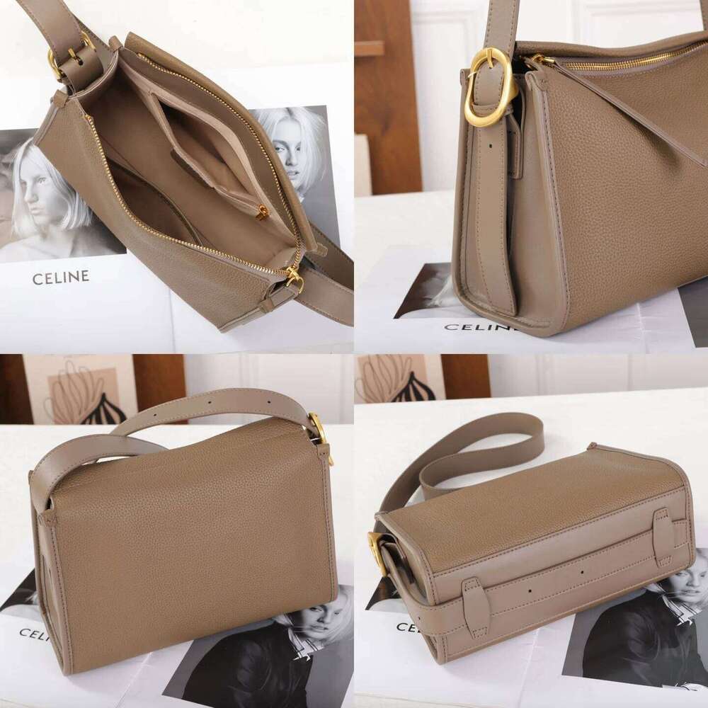 Genuine Leather Women's Crossbody Black Bags Designer Cowhide Wide Shoulder Straps Pillow Bag Ebony Gray