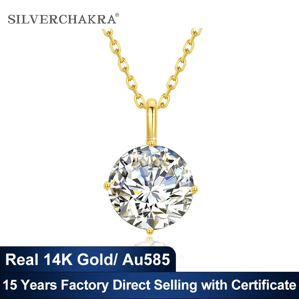 100% Real 14k AU585 Gold Pendant D Color Necklace For Women 0.5ct/1ct/2ct/3ct Engagement Jewelry 250609