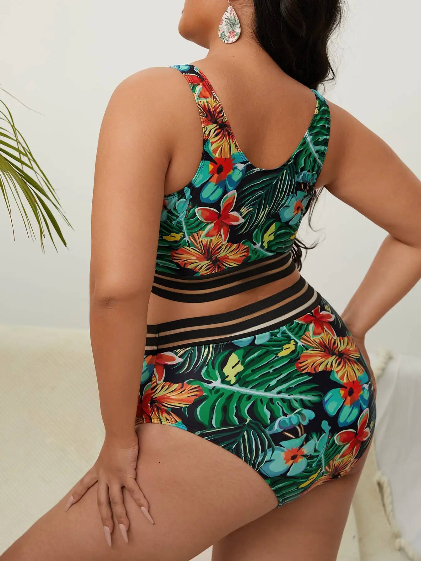 2025 Floral Bikini Large Swimsuit Women Plus Size Swimwear Female High Waist Bathers Bathing Swimming Swim Suit Beachwear