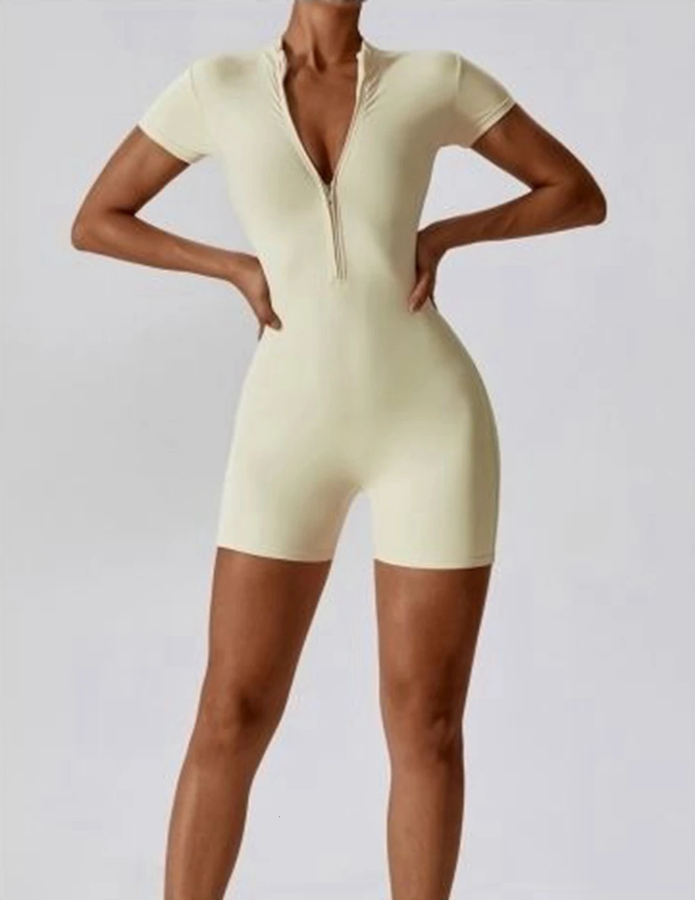 Womens Yoga Jumpsuits Short Sleeve Summer Thin Slim Fit Stretch One Piece Playsuits Romper Sexy Fitness Female Zipper Sportwears 250609