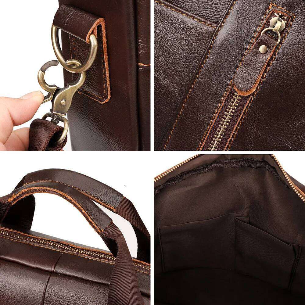 HUMERPAUL Men's Briefcase Top Layer Leather Handcrafted Laptop Bag With Multiple Compartments Business Shoulder Messenger