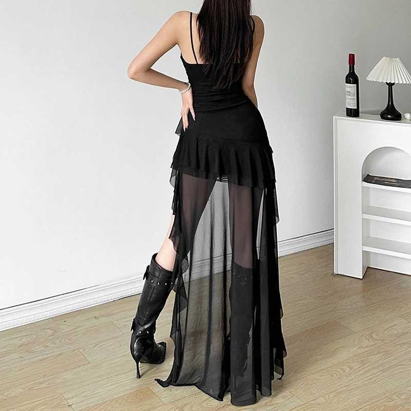 Lamuusaa y2k Dress Women Summer Solid Color Sweetheart Neck Spaghetti Strap Sleeveless Asymmetrical Hem Dress Club Party Dresses XJ250610