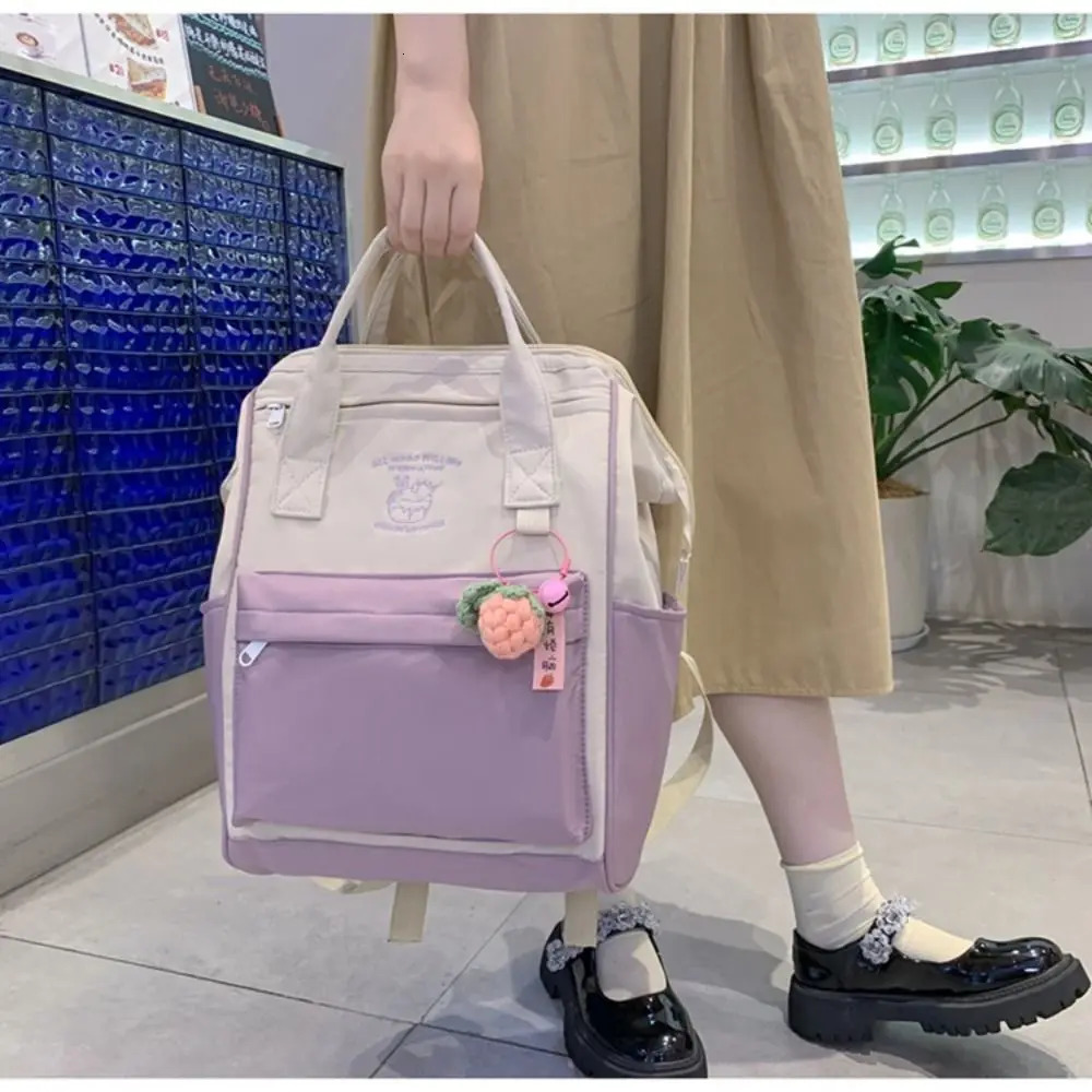 High Quality Canvas Laptop Backpack Lightweight Student Bookbag Schoolbag Durable Contrasting Colors Travel Bag 250606