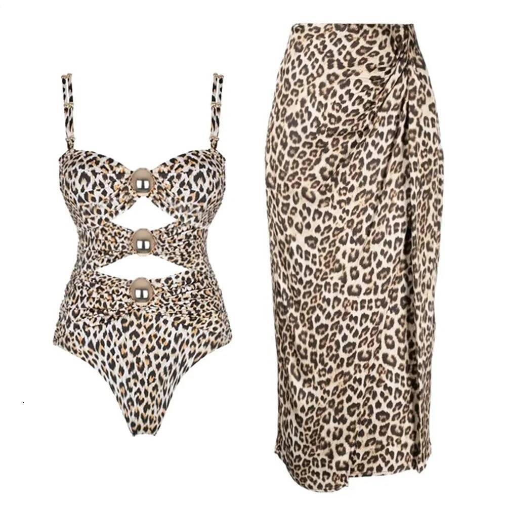 Leopard Floral Printed Swimwear With Cover Sexy Bikinis Woman Swimsuit Hollowen Push Up Swim Suit Female Beach Outfits