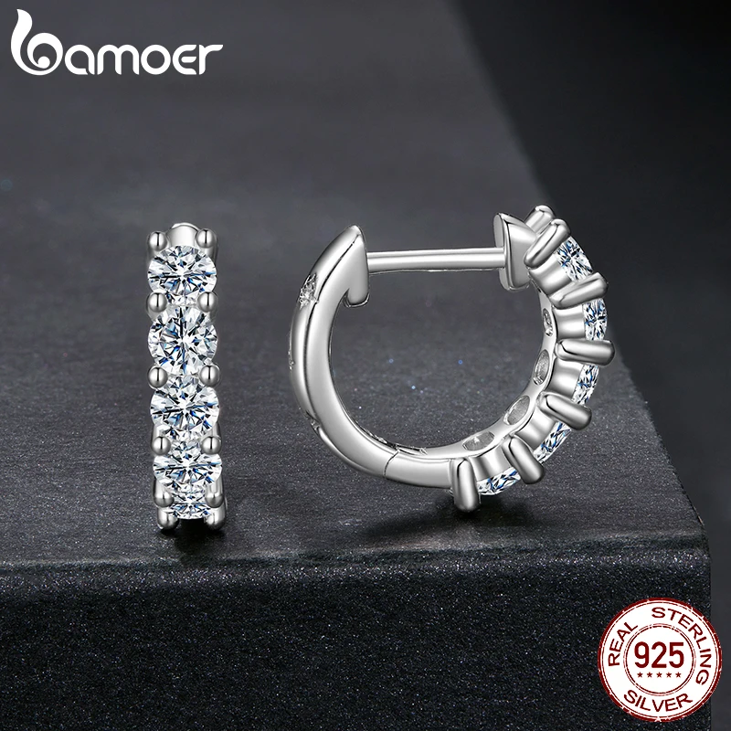 BAMOER 1cttw Classic Moissanite Hoop Earrings For Women, 925 Sterling Silver Sparkling Huggie Earrings Engagement Jewelry Gifts MSE005