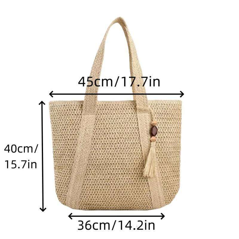 2024 Large Capacity Weave Tote Summer Beach Straw Handbag Tassel Design Female Bohemian Shoulder Bag For Women Ladies