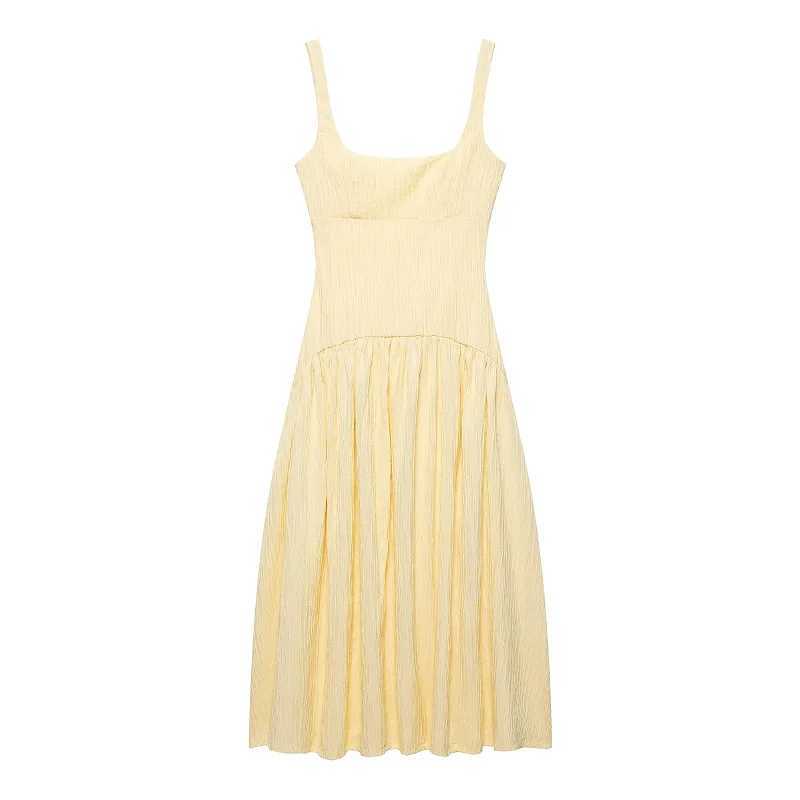 TRAF Yellow Elegant Party Dresses 2025 Womens Spring Summer Y2k Long Slip Dresses Fashion Casual Vintage Midi Dresses Vestidos XJ250610