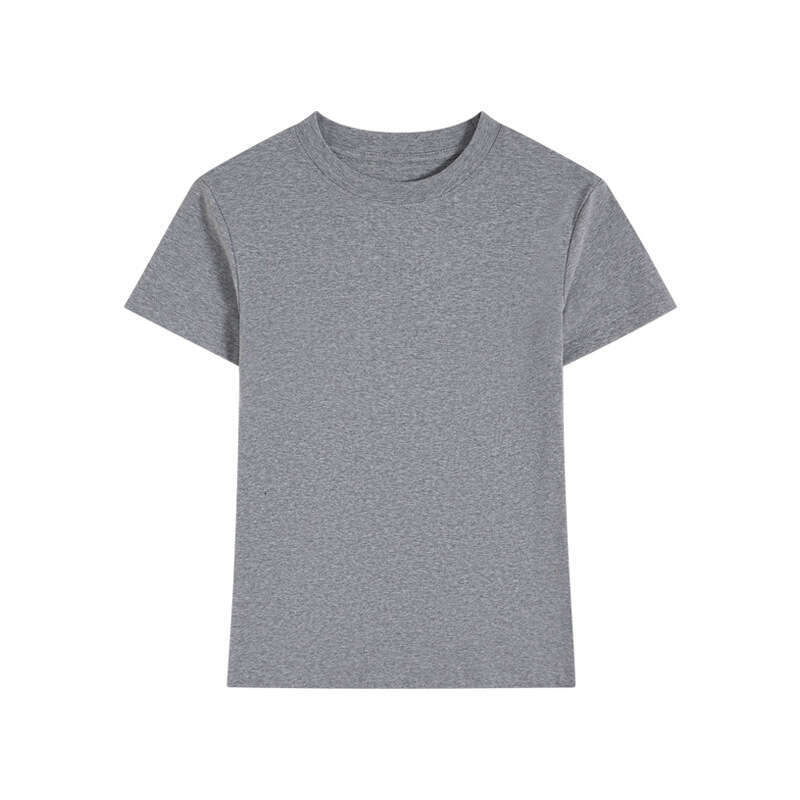 2025 Summer New Style Regular Shoulder Sleeve T-Shirt Fit Waist Hot Girl Casual Slim Round Neck Short Top for Women-grey