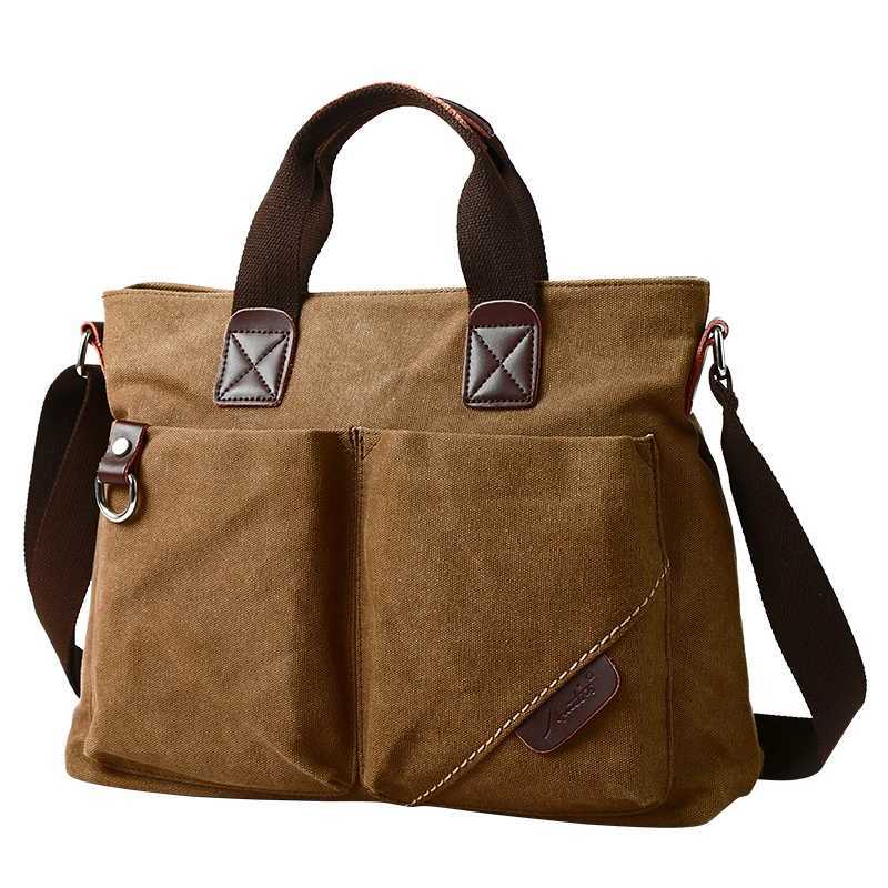 Canvas Men Handbag 14 inch Laptop Briefcase Vintage Solid Color Shoulder Bag Large Capacity Business Retro Messenger Bags W250610
