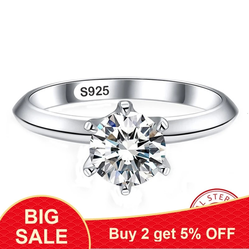Real Solid 925 Silver Solitaire Rings Top 1 SONA Diamant Wedding Rings for Women Bride Gift Bijoux 250610