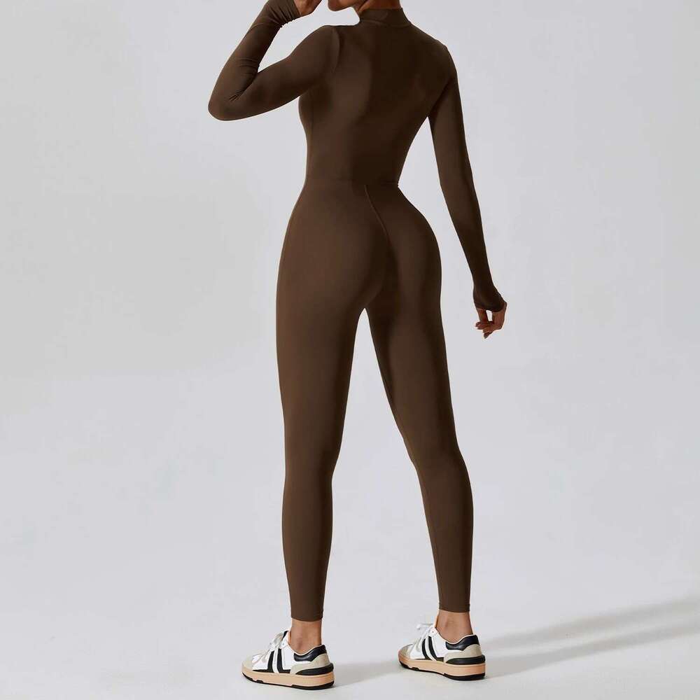 Gym Zipper Jumpsuit Yoga Boilersuit Long Sleeved Women's Sportswear Workout High-intensity Fiess One-piece Skin-tight Garment