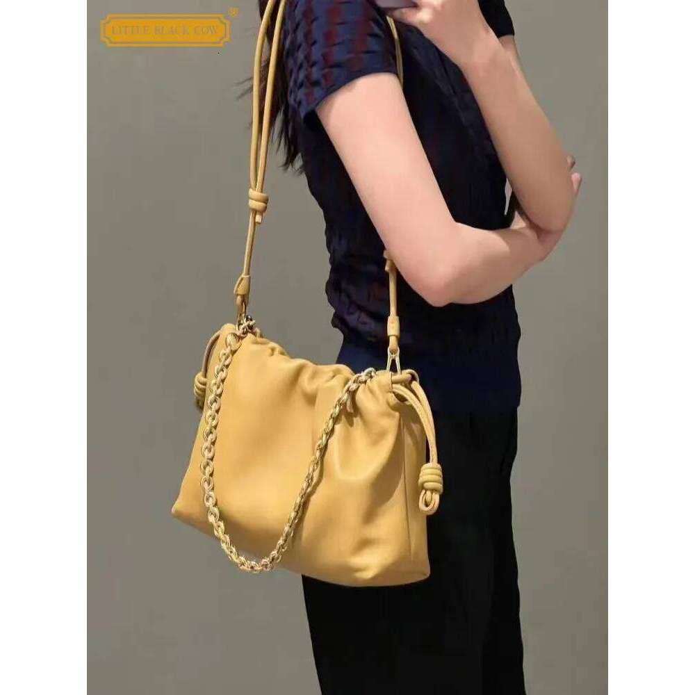 Office Women Single Chain Strap Shoulder String Bucket Versatile Multi Functional Design Casual Split Leather Crossbody Bag 2025/06/10