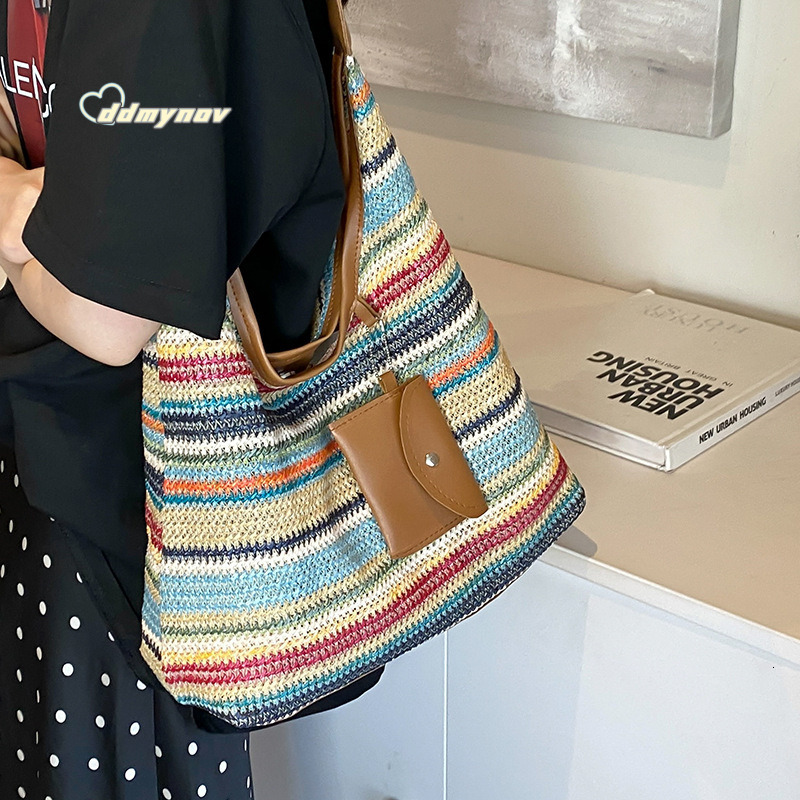 Large Capacity Handwoven 2024 New Fashion Commuter Tote Ins Vacation Beach Bag for Women ddmynov