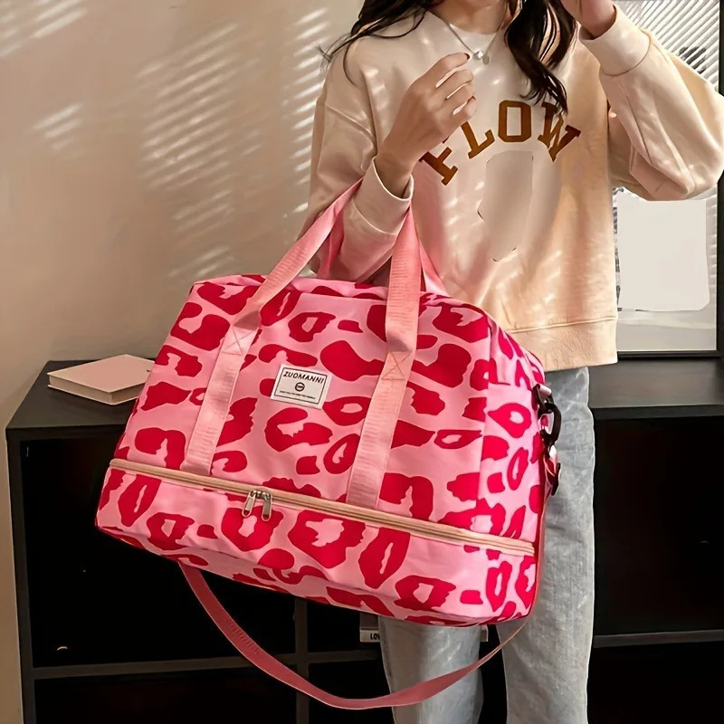 Large Capacity Nylon Travel Duffle Bag with Animal Print Sports Gym Storage Portable WomenS Weekender Overnight 250605