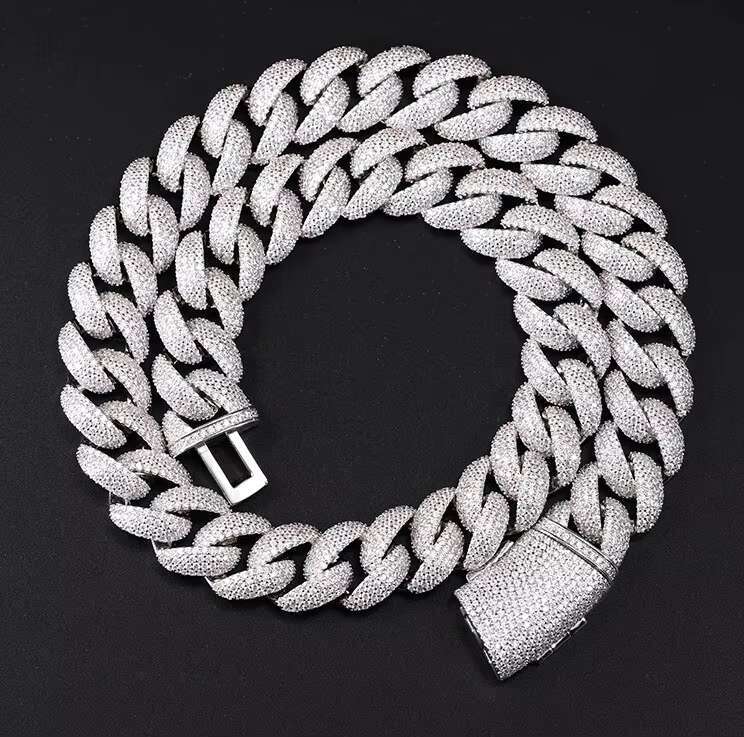 OACOCA 925 Sterling Silver Iced Out VVS Moissanite Diamond Chain 14kt White Gold Plating Cuban Link Diamond Chain for Women