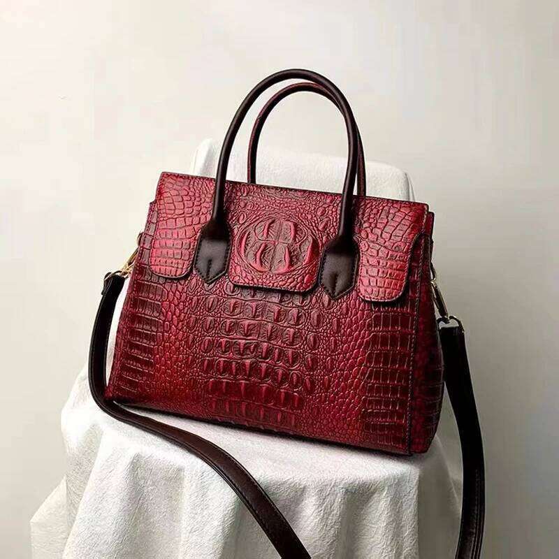Annmouler Handbag For Women 2022 Quality Tote Large Capacity Crocodile Leather Bags Designer Crossbody Bag With Belt