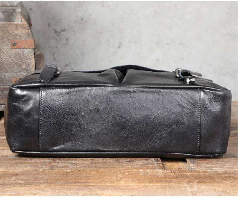 Fashion high-quality genuine leather men's briefcase business natural real cowhide handbag black laptop messenger bags