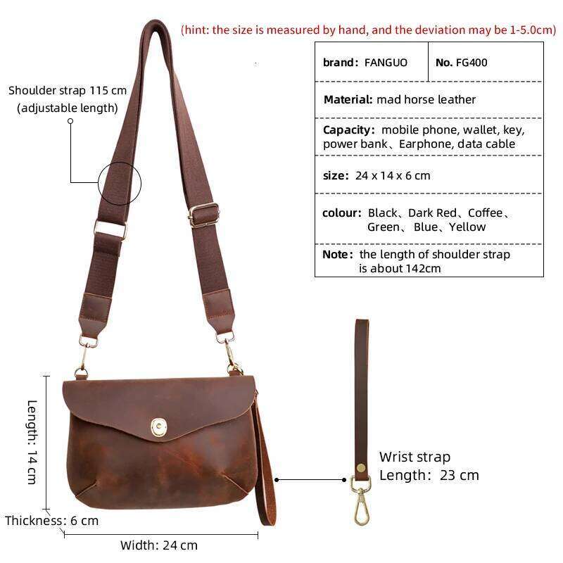 Genuine Men's Vintage Pouch, Cowskin Simple Shoulder Bag, Leather Retro Messenger Bag