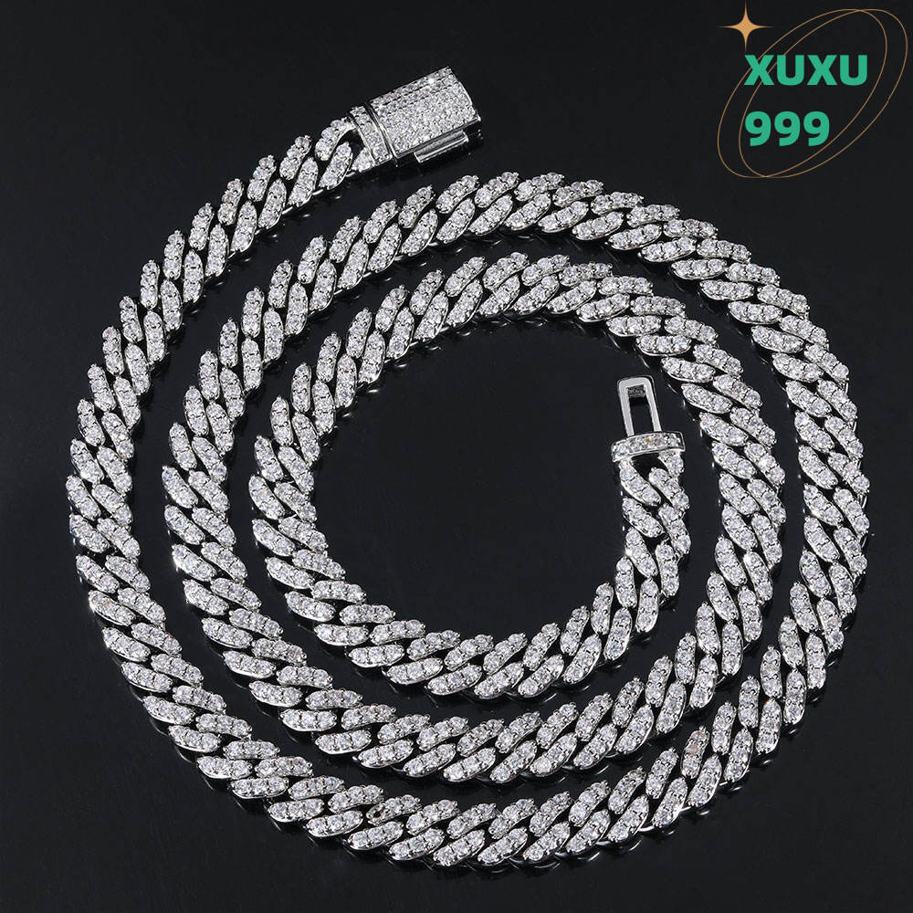 OACOCA Hip Hop Jewelry Diamond Iced Out 8mm Silver Thick Cuban Link Chains for Girl Cuban Necklaces Women Men