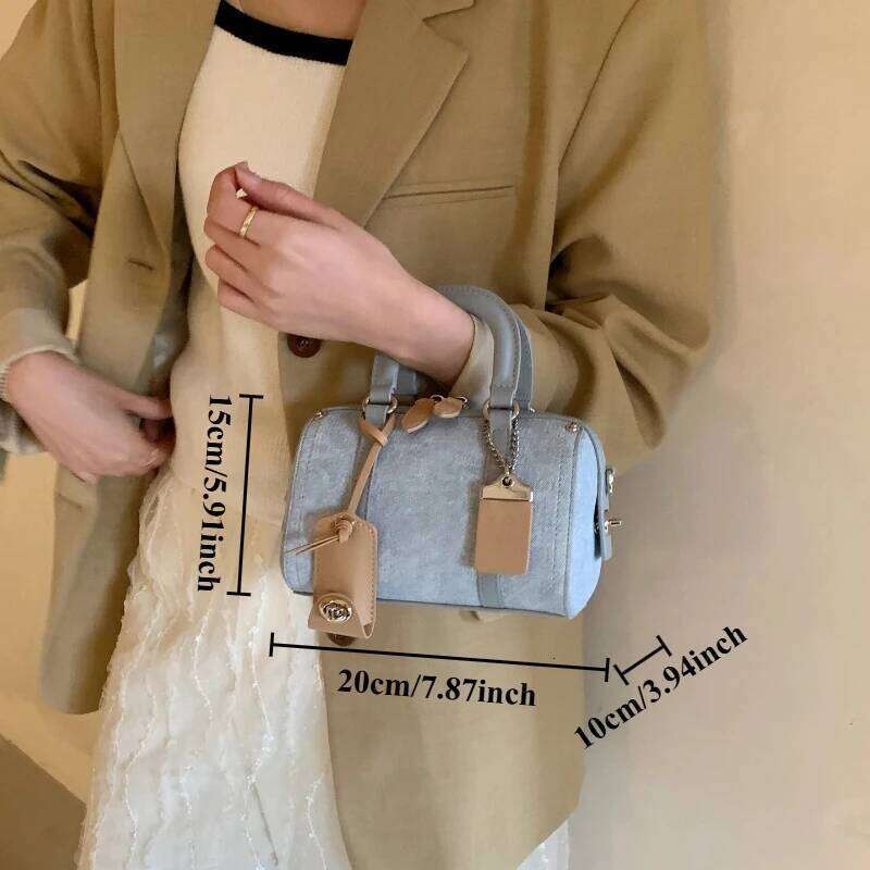 Fashion American Retro Design Denim Blue Pillow Bags Women 2025 New Hundred Sweet Cool Mini Boston Bag Shoulder Crossbody