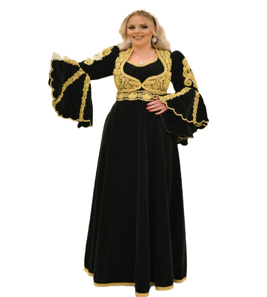 Albanian Black Prom Dress 2025 albanische kleider Long Sleeve Velvet Traditional Evening Dress Takchita Aesthetic Customized Formal Occasion Vestio De