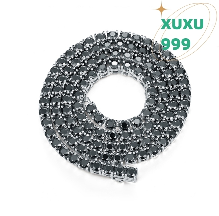 OACOCA Mens Hip Hop Style 6.5mm Tennis Chain Necklace with 1Ct Black Moissanite 18k White Gold Plated Silver